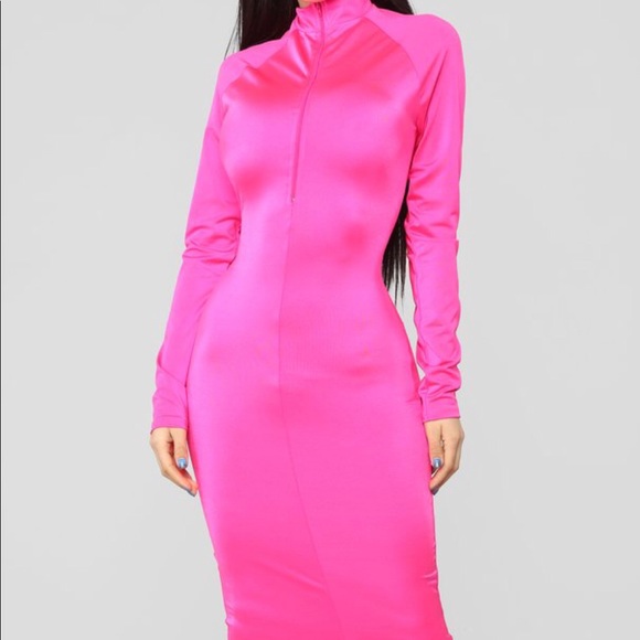 Fashion Nova Stretch Long-Sleeve Dress - Fuchsia - Picture 2 of 3